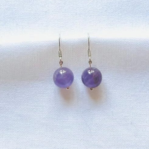Amethyst earrings on silver plated hook - February birthstone