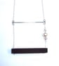 Wood and silver necklace, handmade pendant, wood jewellery, pearl, crystal - Image 5