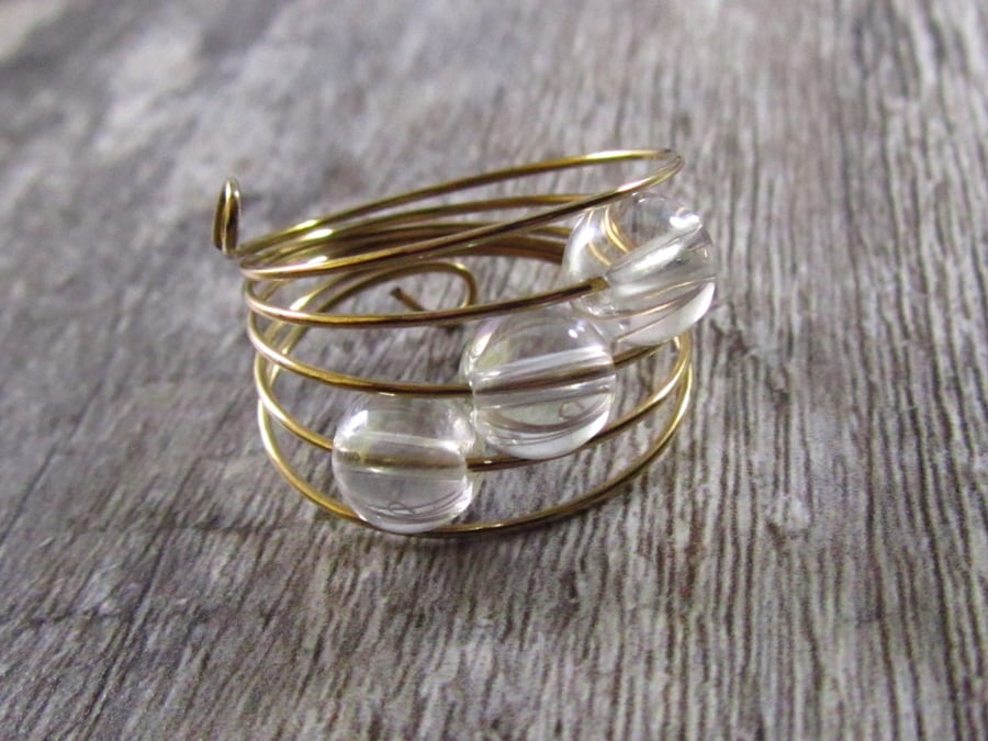 Clear Quartz Ring, Rose Gold Ring, Memory Wire Ring