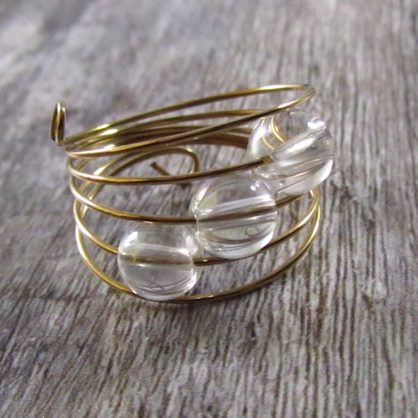Clear Quartz Ring, Rose Gold Ring, Memory Wire Ring