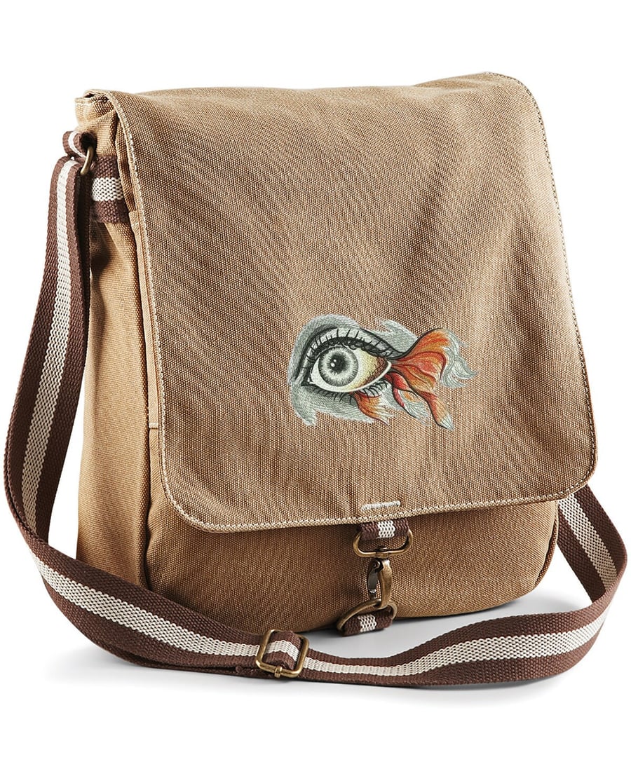 Fish Eye Embroidered Canvas Field Bag