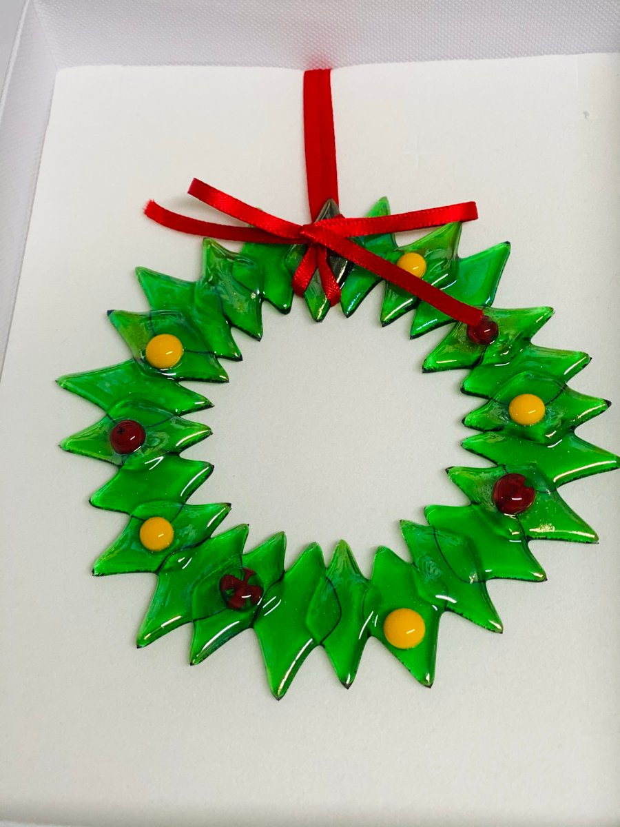 Fused glass Christmas wreath