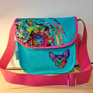  Small turquoise handbag with colorful cats