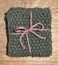 Handmade reusable dishcloth from recycled cotton. Dark Green. Approx. 7 x 7 in.