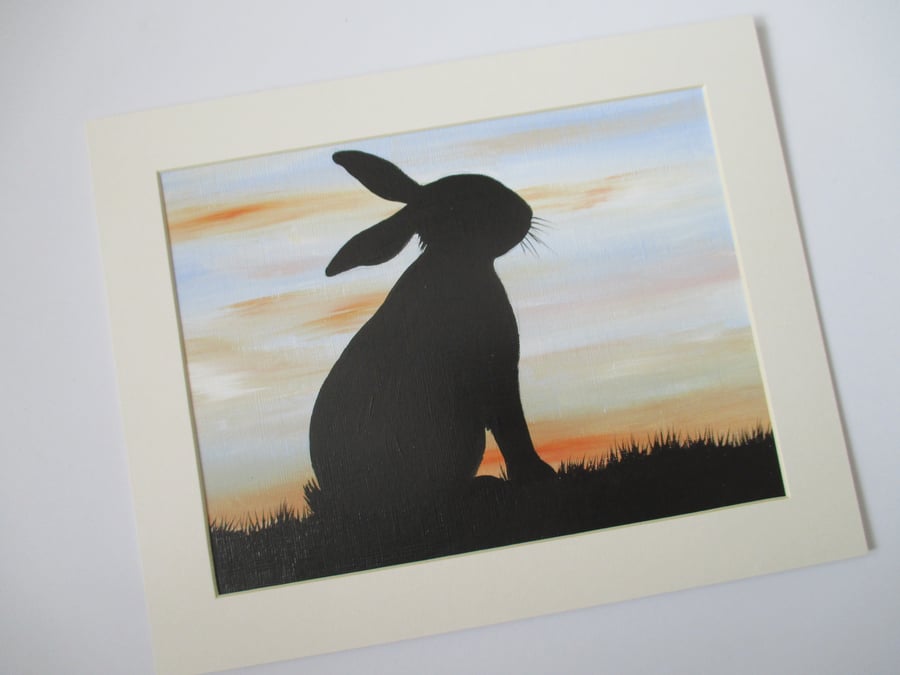 Rabbit Painting Original Bunny Art in Acrylic Ready Mounted Picture