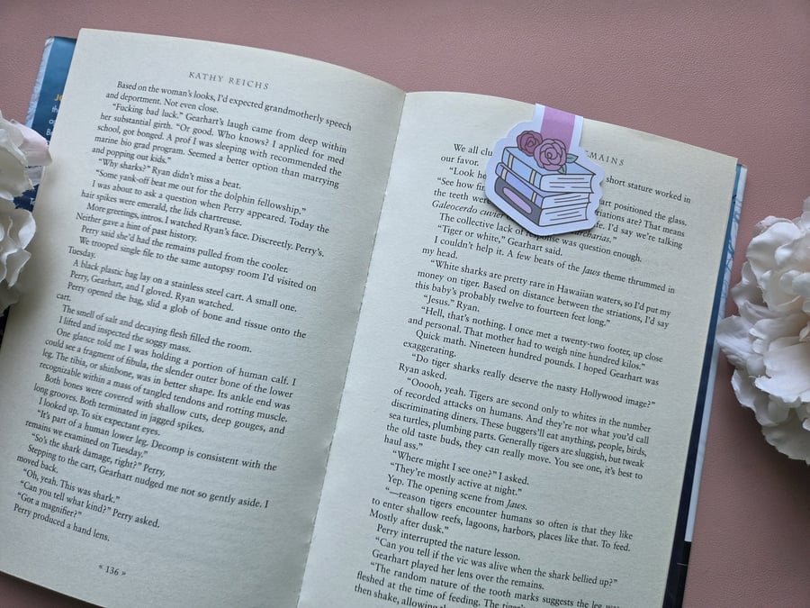 Bookstack & Roses Magnetic Bookmark Bookish Gift Cute Bookmark
