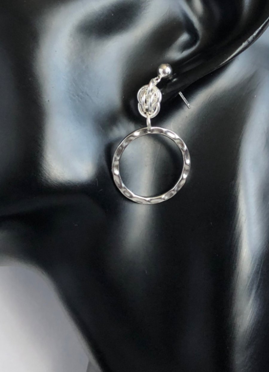 Sterling Silver Hammered Ring Chainmaille Earrings