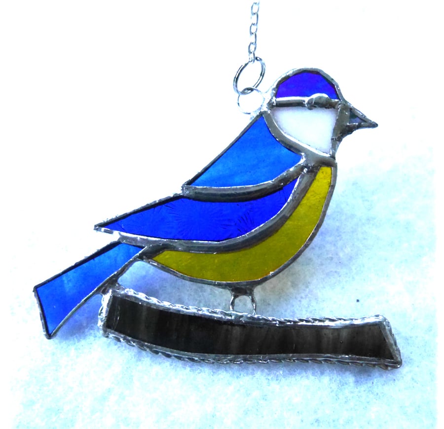 Bluetit Suncatcher Stained Glass British Bird Handmade Blue Tit 