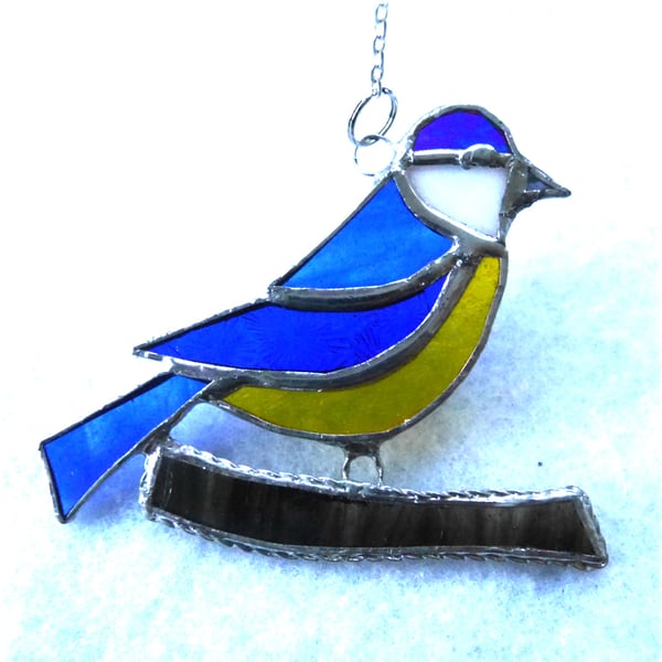 Bluetit Suncatcher Stained Glass British Bird Handmade Blue Tit 