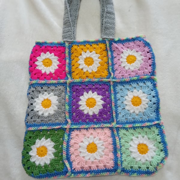 crochet tote bag daisy design colourful