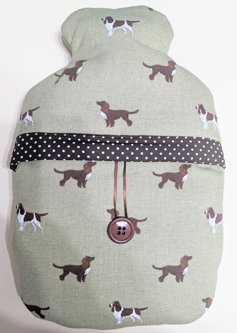 Hot water bottle cover in Sophie Allport Spaniels fabric 