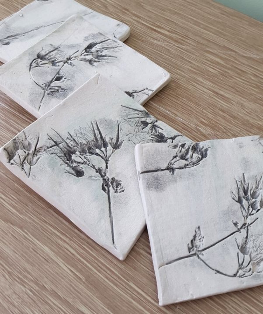 Dove Grey Floral Ceramic Coasters