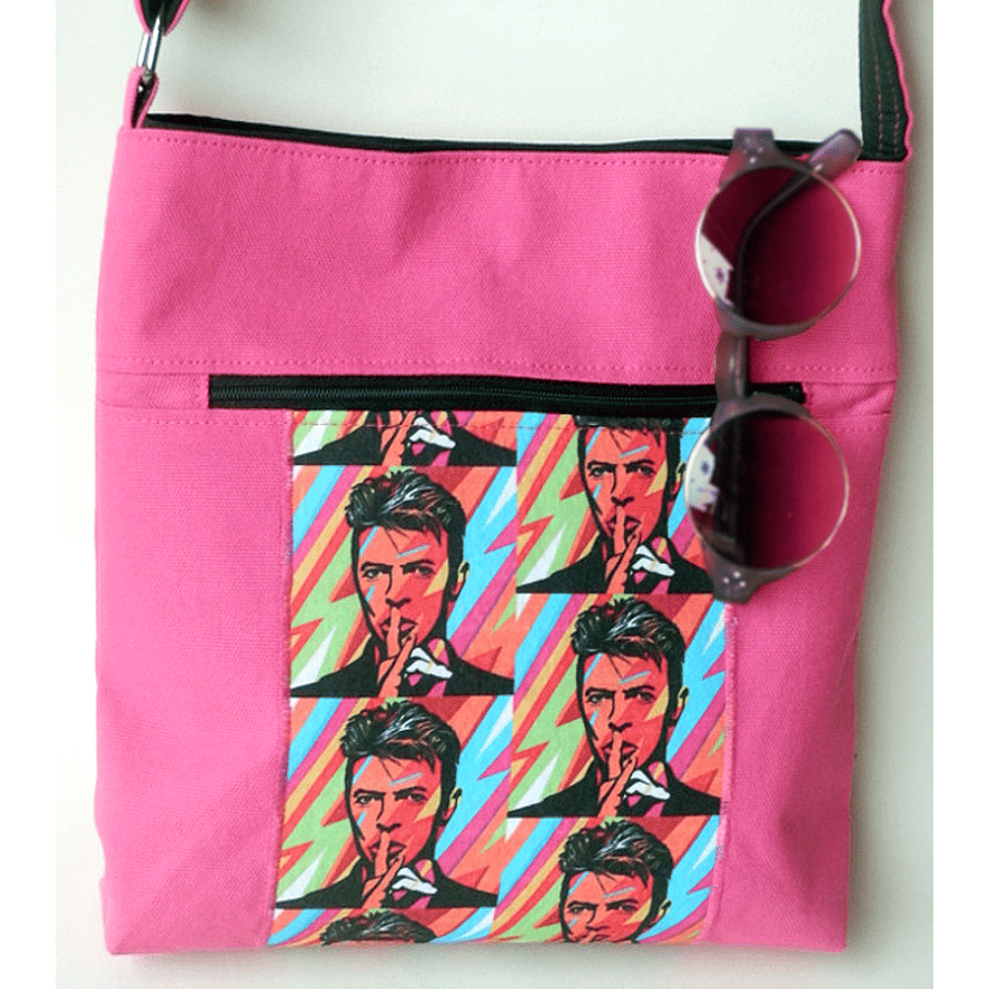 David Bowie crossbody bag in bright pink