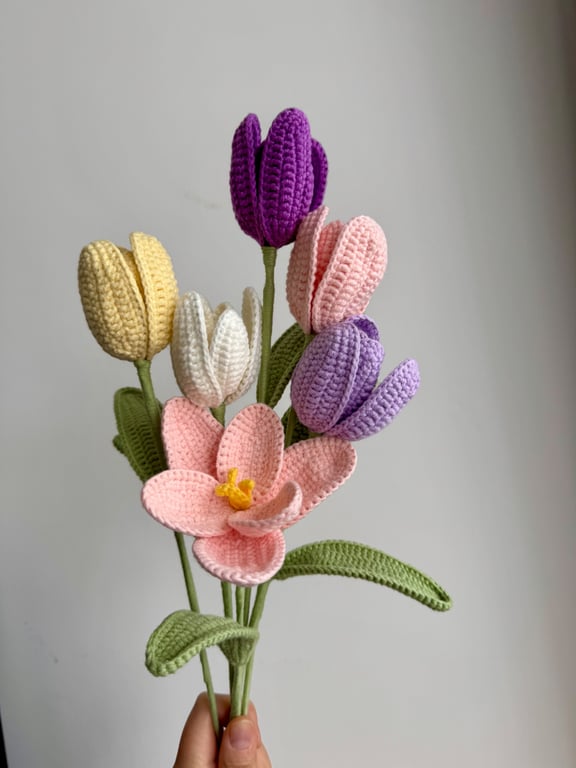 Crochet tulips bouquet,forever gift,colorful flowers 