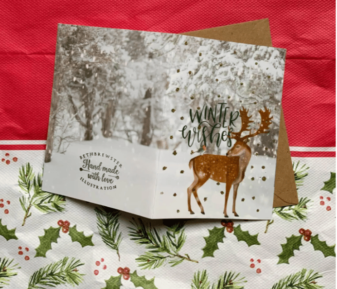 Winter Wishes Handmade Greeting Card – Deer in the Snow