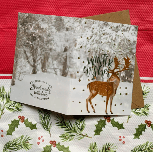 Winter Wishes Handmade Greeting Card – Deer in the Snow