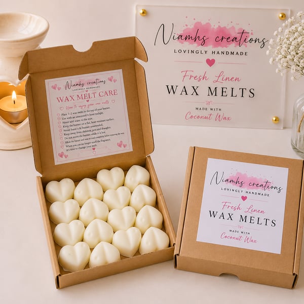 Floral Scented Fresh Linen Highly-Scented Heart Wax Melts- Handmade in the UK