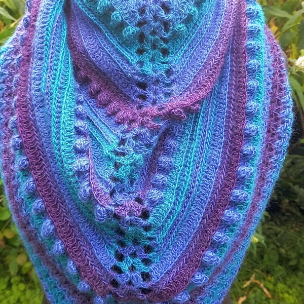 Handmade Crochet Ombre Shawl, Wool Blend