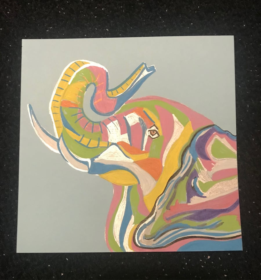 Colourful elephant blank card. Hand painted 