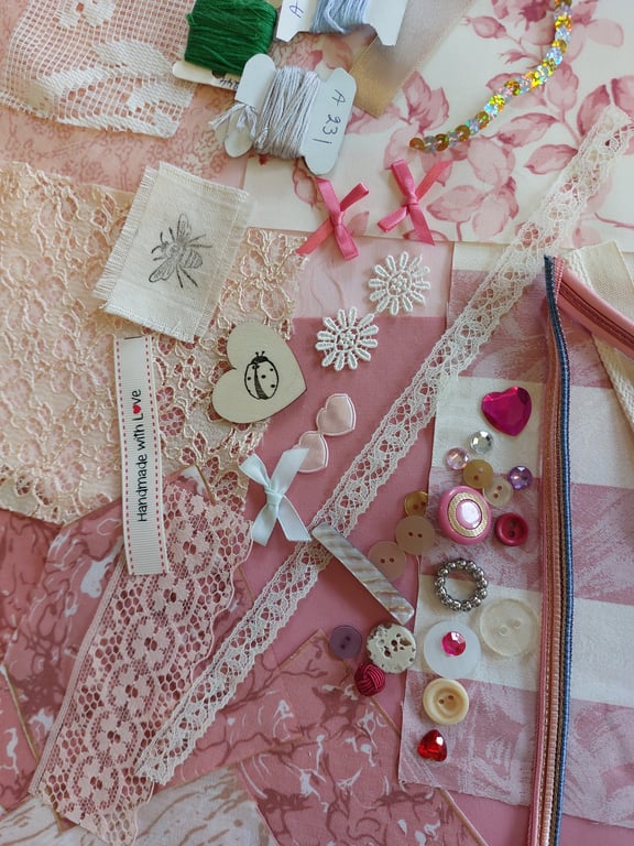 Pink and cream slow stitching kit 