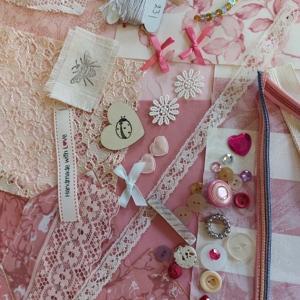 Pink and cream slow stitching kit 