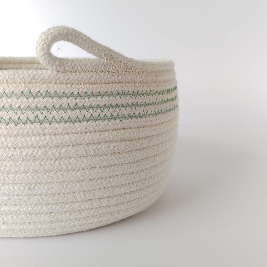 Colwell Coiled Rope Storage Bowl with green detail
