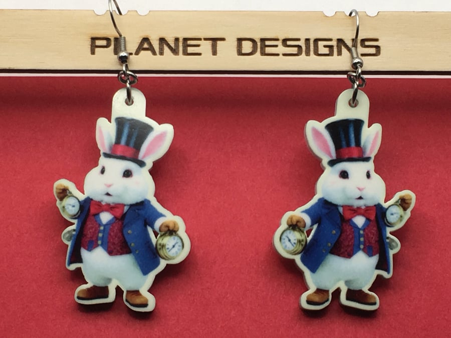 Unique White Rabbit Earrings, a must for Alice in Wonderland fans everywhere