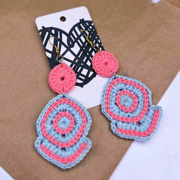 Crochet Earrings - Baby Blue and Coral