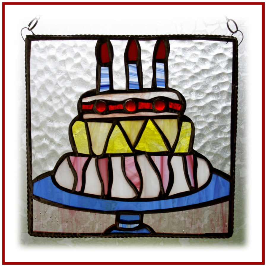 Cake Stained Glass Suncatcher Handmade 