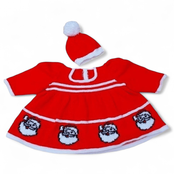 Hand-Knitted Baby Christmas Dress & Hat Set, Santa Design, Festive 0-3 Months 