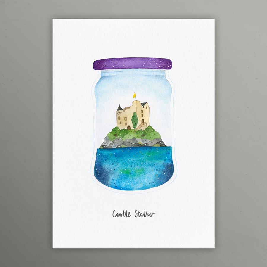 Image of Castle Stalker, Loch Laich, Highland Landscapes, A4 art print