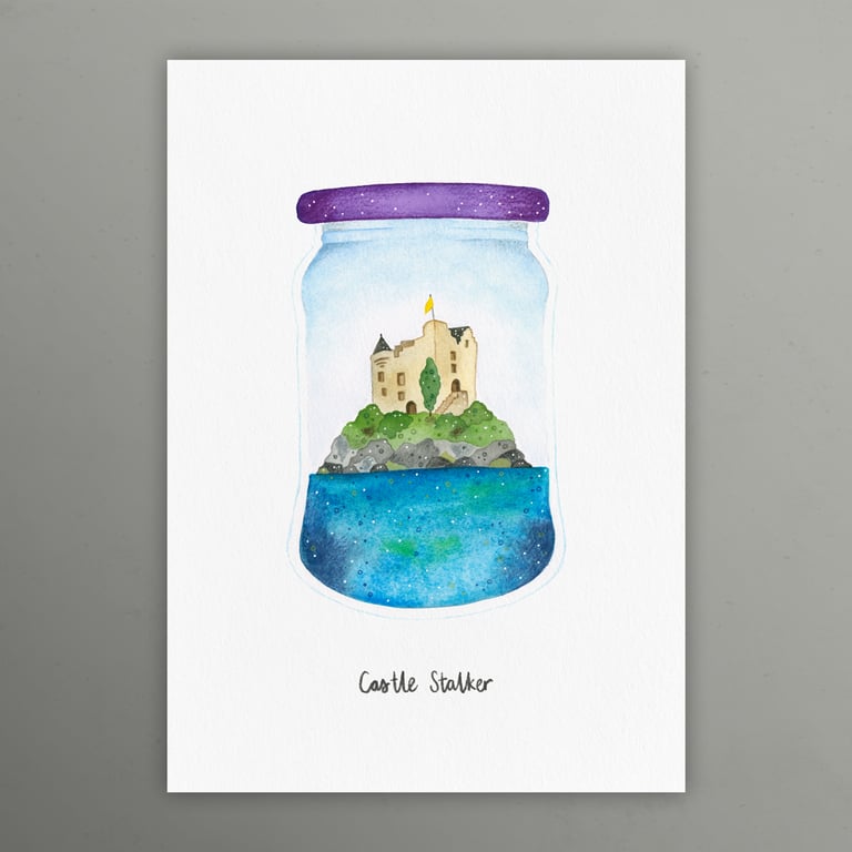 Castle Stalker, Loch Laich, Highland Landscapes, A4 art print