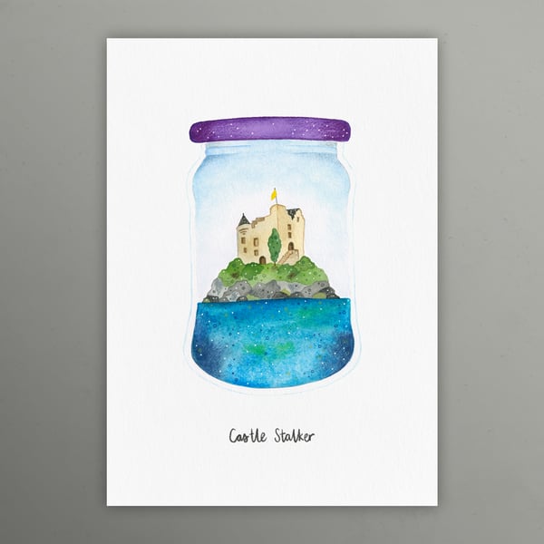 Castle Stalker, Loch Laich, Highland Landscapes, A4 art print
