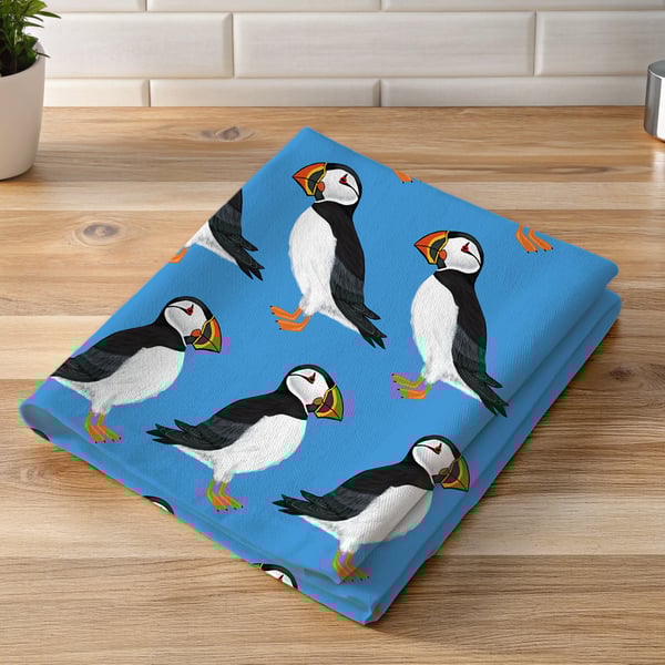 Puffin Tea Towel, Percy the Puffin, Cotton Tea Towel, Original Design