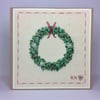 Christmas Wreath Hand embroidered card 