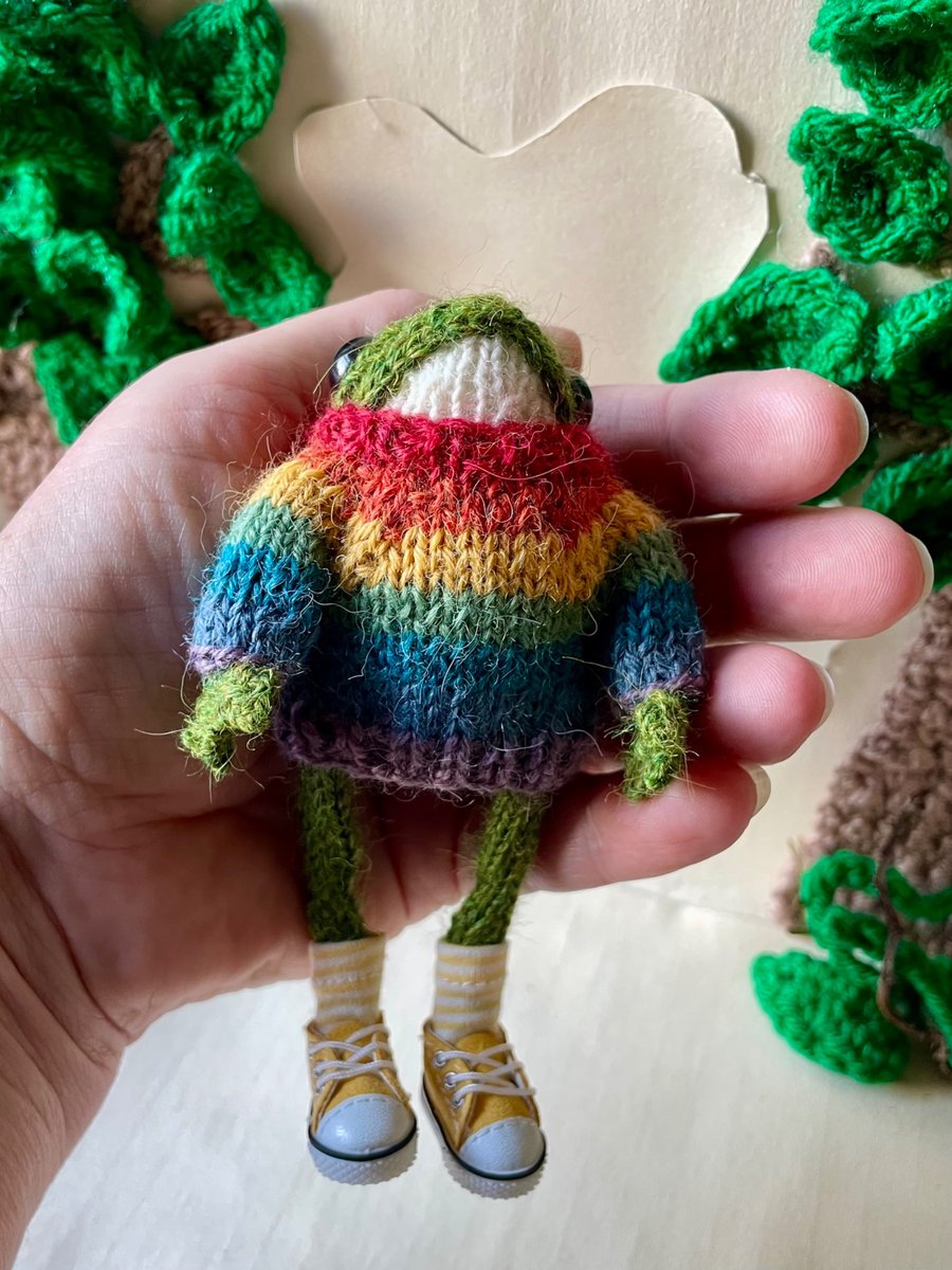  Hand Knitted Frog Ornament in Rainbow Pride Jumper Knitted Froglets