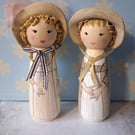 Elinor and Marianne Sense & Sensibility hand painted peg doll.