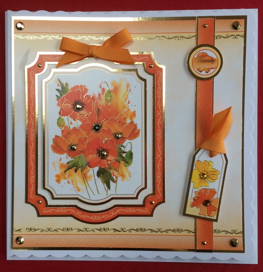 Poppy Card Thanks So Much Poppies 3D Luxury Handmade Card