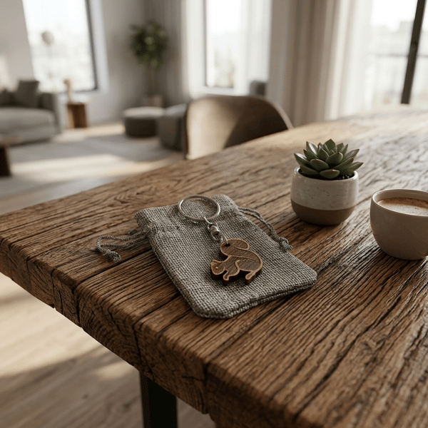 Squirrel Keyring - Wood Squirrel Keychain with Gift Bag