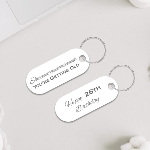 Sheeesh You're Getting Old Funny Birthday Keyring With Personalised Birthday Age