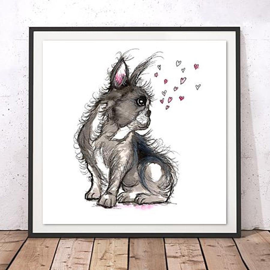 French Bulldog square illustration print, nursery wall art, free uk shipping