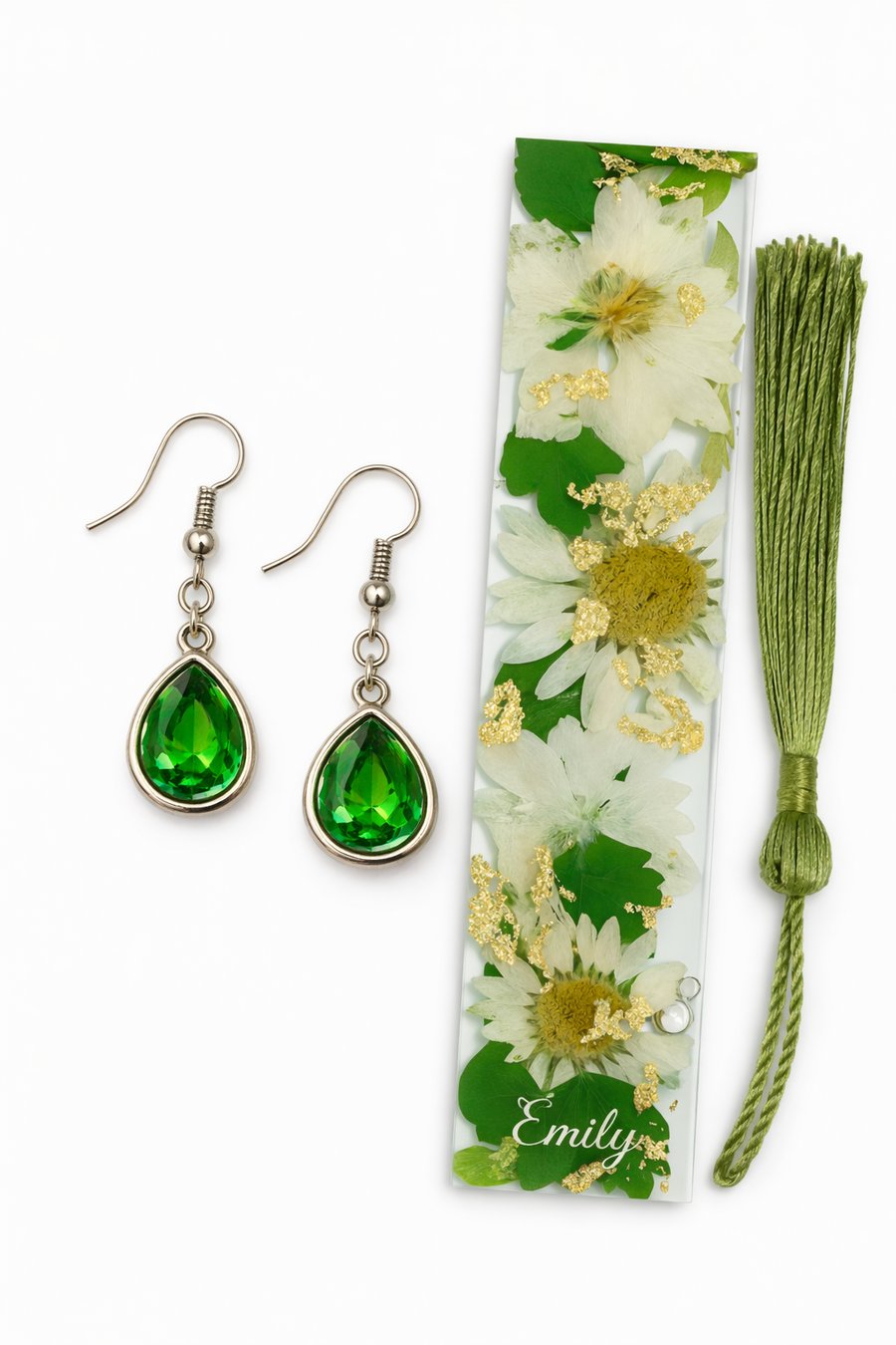 Floral Resin Customisable Bookmark & Earrings Gift Bundle Set