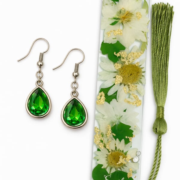 Floral Resin Bookmark & Earrings Gift Bundle Set