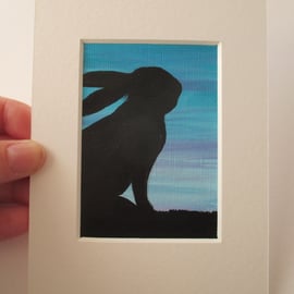 Bunny Rabbit ACEO Original Miniature Art Picture Painting Mounted