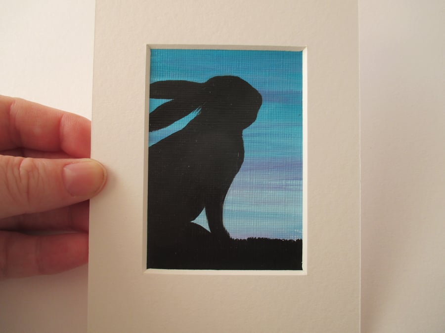 Bunny Rabbit ACEO Original Miniature Art Picture Painting Mounted