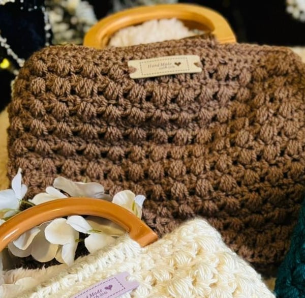 Crochet Handbag Wooden Top Handle