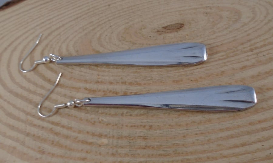 Upcycled Silver Plated Raised Sugar Tong Handle Drop Earrings SPE081914