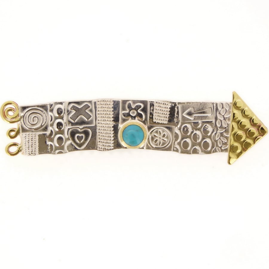 Long brooch, arrow brooch, December birthstone, turquoise brooch, handmade