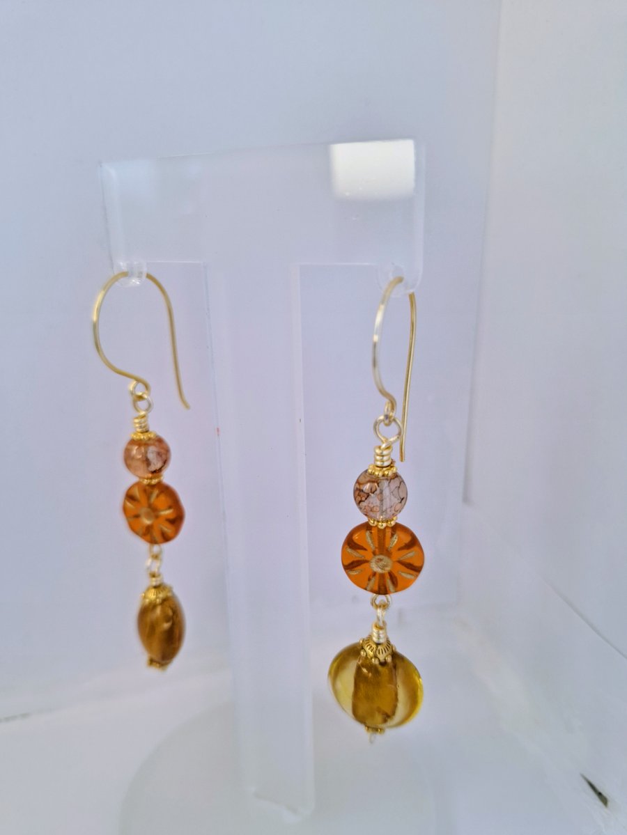 Sunburst Amber Dangle Earrings