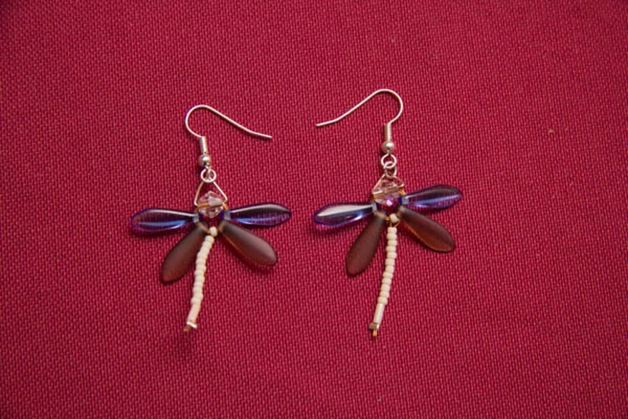 Blue and Charcoal Dragonfly Earrings